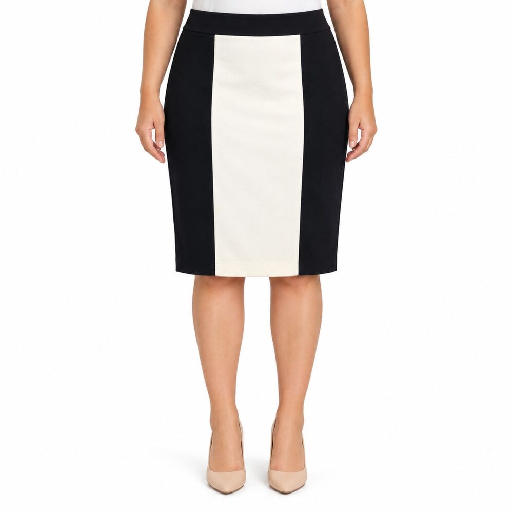 WHBM Color Block Black & Cream Ponte Pencil Skirt Size 12